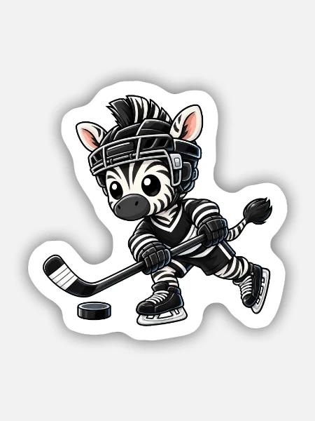 Cooles Zebra Eishockey Spieler Cartoon - Sticker Größe S (10 x 10 cm) - Mattweiß