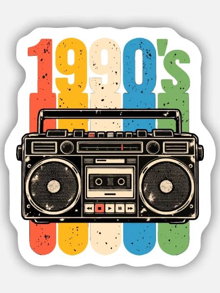 1990er Stereo und Kassetten Nostalgie - Sticker Größe S (10 x 10 cm) - Mattweiß