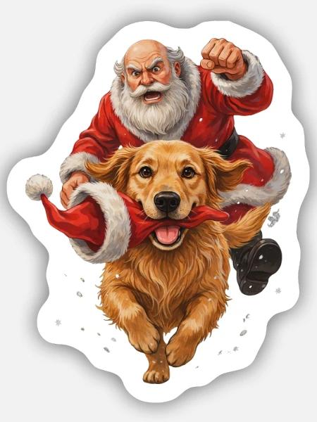 Golden Retriever klaut Weihnachtsmannmütze - Sticker Größe S (10 x 10 cm) - Mattweiß