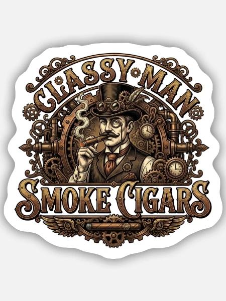 Classy Men Smoke Cigars - Sticker Größe S (10 x 10 cm) - Mattweiß