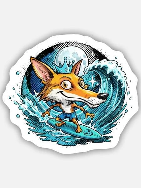 Ein Fuchs, König der Surf-Welle - Sticker Größe S (10 x 10 cm) - Mattweiß