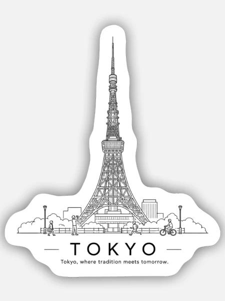 Tokyo Tower Line Art - Sticker Größe S (10 x 10 cm) - Mattweiß
