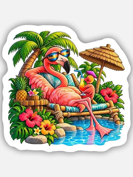 Flamingo im Tropenparadies – Sommer Relax - Sticker Größe S (10 x 10 cm) - Mattweiß