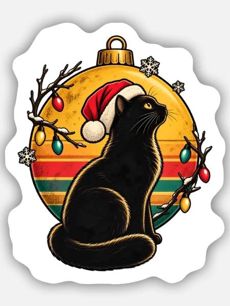 Schwarzer Kater im Weihnachtszauber - Sticker Größe S (10 x 10 cm) - Mattweiß