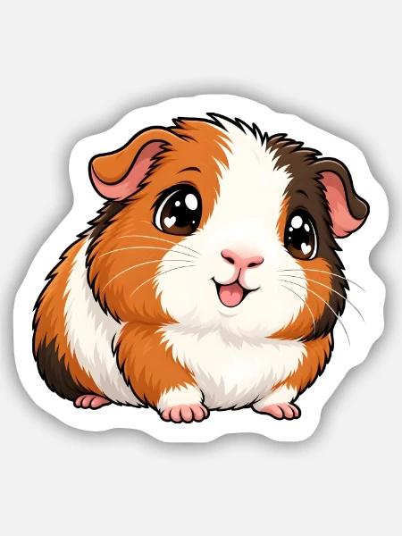 Kawaii Meerschweinchen – Süßes Flauschknäuel - Sticker Größe S (10 x 10 cm) - Mattweiß