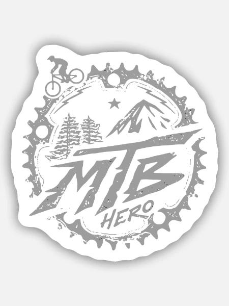 MTB Hero - Mountainbike Motiv - Sticker Größe S (10 x 10 cm) - Mattweiß