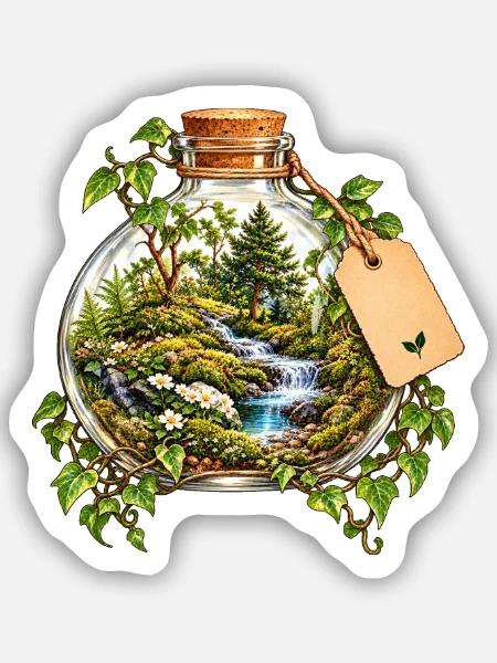 Waldlandschaft im Flaschenarrangement - Sticker Größe S (10 x 10 cm) - Mattweiß