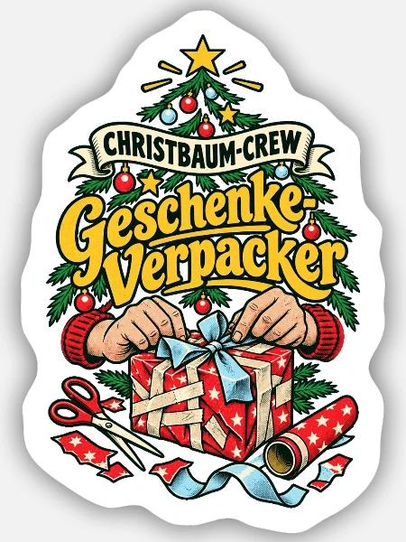 Christbaum-Crew Geschenke-Verpacker - Sticker Größe S (10 x 10 cm) - Mattweiß
