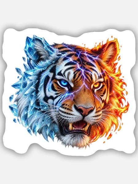Feuer- und Eistiger – Fantasiekatze - Sticker Größe S (10 x 10 cm) - Mattweiß