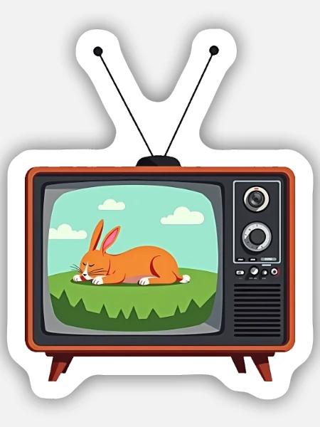 Retro Fernseher mit schlafendem Hasen - Sticker Größe S (10 x 10 cm) - Mattweiß