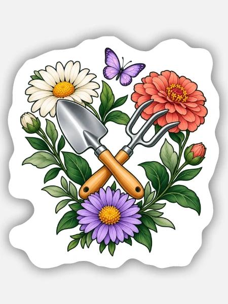 Hobbygärtner Geschenkidee Blumenkranz Garten - Sticker Größe S (10 x 10 cm) - Mattweiß