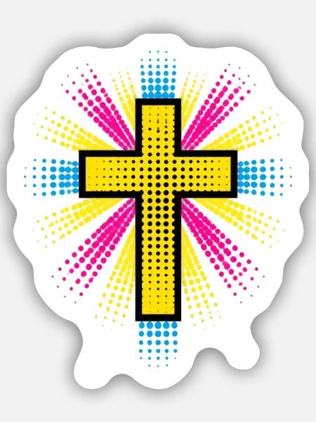 Sonnenneon Kreuz Spritzer - Sticker Größe S (10 x 10 cm) - Mattweiß