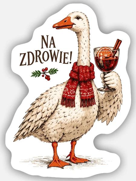 Na Zdrowie polnisches Weihnachtsgans-Design - Sticker Größe S (10 x 10 cm) - Mattweiß