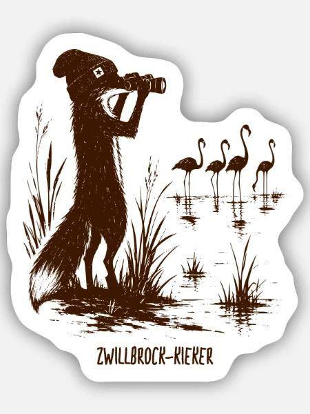 Zwillbrock-Kieker Fuchs Flamingo - Sticker Größe S (10 x 10 cm) - Mattweiß