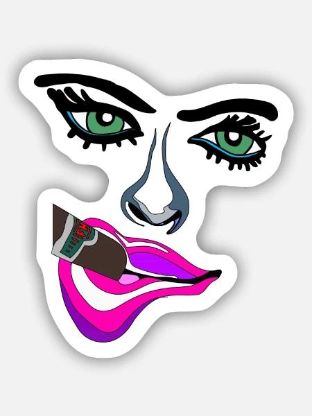 Pop-Art Neonlippen Gesicht - Sticker Größe S (10 x 10 cm) - Mattweiß