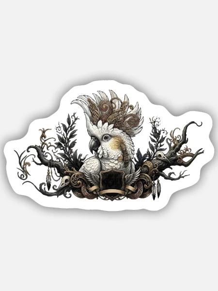 Majestätischer Steampunk-Papagei - Sticker Größe S (10 x 10 cm) - Mattweiß