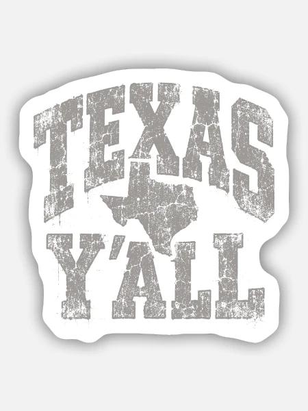Texas Yall Distressed State Tee - Sticker Größe S (10 x 10 cm) - Mattweiß