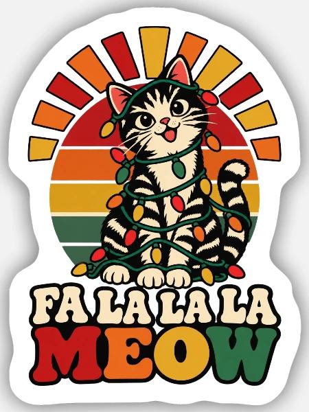 Katze mit Lichterkette Weihnachten - Sticker Größe S (10 x 10 cm) - Mattweiß