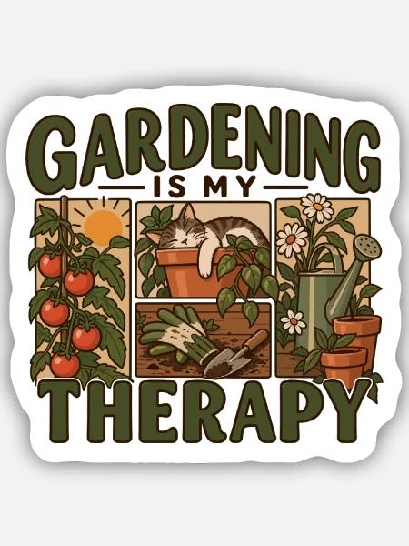 Gardening Is My Therapy - Sticker Größe S (10 x 10 cm) - Mattweiß