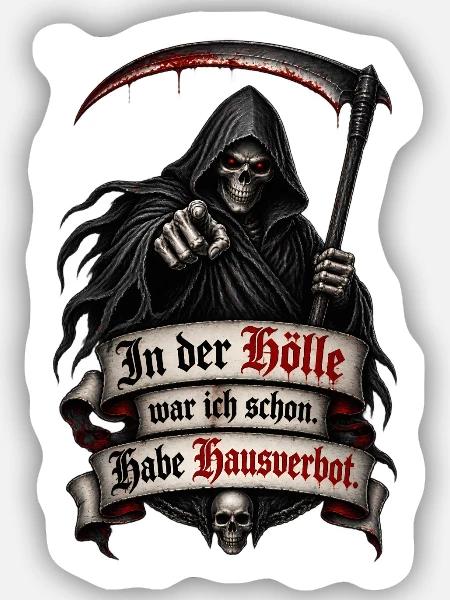 Sensenmann mit Höllen Hausverbot - Sticker Größe S (10 x 10 cm) - Mattweiß