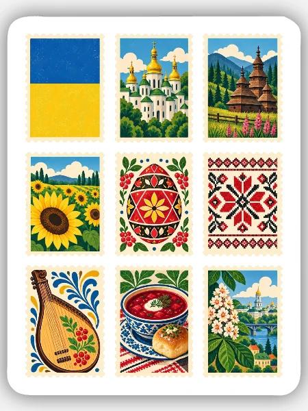 Ukraine Briefmarken - Sticker Größe S (10 x 10 cm) - Mattweiß