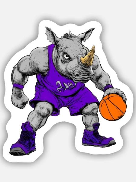 Basketball Nashorn Rhino - Sticker Größe S (10 x 10 cm) - Mattweiß