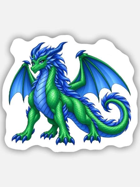 Majestätische Drachenmutter – Blau Grüner Drache - Sticker Größe S (10 x 10 cm) - Mattweiß