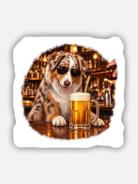 Australian Shepherd Trinken – Aussie Hundeliebhaber - Sticker Größe S (10 x 10 cm) - Mattweiß