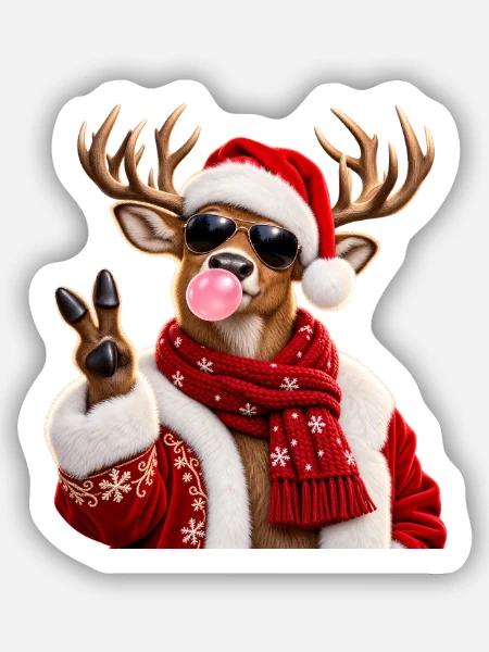 Christmas Reindeer Bubble Gum Sunglasses Santa - Sticker Größe S (10 x 10 cm) - Mattweiß