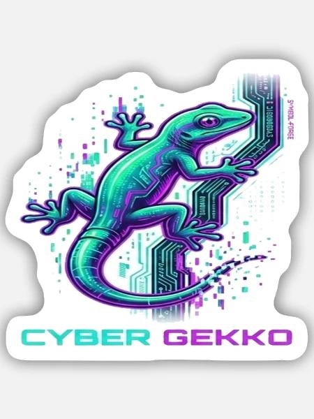 Cyber Gekko – Neon Circuit Echse - Sticker Größe S (10 x 10 cm) - Mattweiß