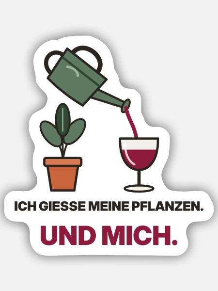 Gießen mit Wein und Grün - Sticker Größe S (10 x 10 cm) - Mattweiß