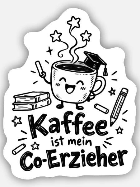 Lustiger Kaffeebecher Cartoon - Sticker Größe S (10 x 10 cm) - Mattweiß