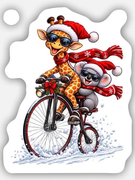 Festliche Penny Farthing Schneefahrt - Sticker Größe S (10 x 10 cm) - Mattweiß