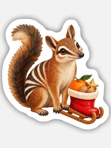 Numbat mit Nikolaus-Stiefelschlitten - Sticker Größe S (10 x 10 cm) - Mattweiß