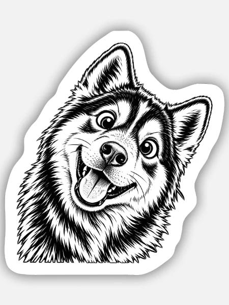 Fröhliche Husky Design - Sticker Größe S (10 x 10 cm) - Mattweiß