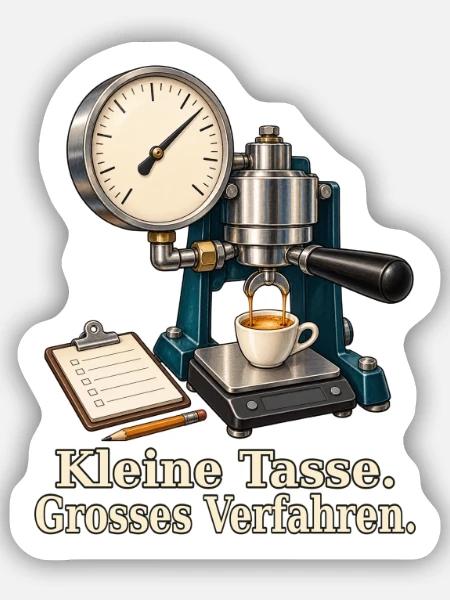 Kleine Tasse. Grosses Verfahren. – Espresso-Prüfst - Sticker Größe S (10 x 10 cm) - Mattweiß