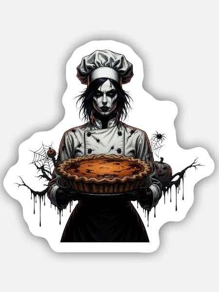 Gruselige Köchin mit Kürbiskuchen - Sticker Größe S (10 x 10 cm) - Mattweiß