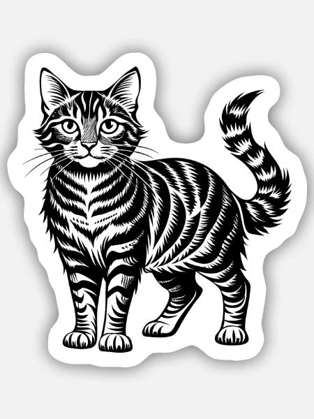 Getigerte Katze - Sticker Größe S (10 x 10 cm) - Mattweiß
