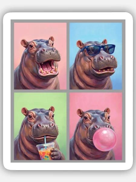 Nilpferd Flusspferd - Sticker Größe S (10 x 10 cm) - Mattweiß