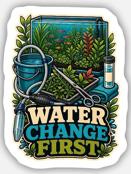WATER CHANGE FIRST Pflanzen - Sticker Größe S (10 x 10 cm) - Mattweiß