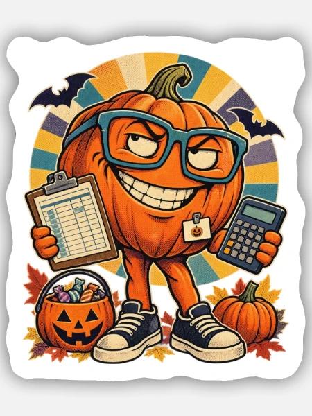 Halloween-Kürbis Buchhalter Retro-Büro-Nerd - Sticker Größe S (10 x 10 cm) - Mattweiß