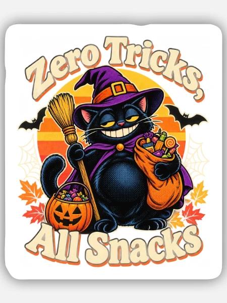 Halloween Hexenkatze Zero Tricks Snacks - Sticker Größe S (10 x 10 cm) - Mattweiß
