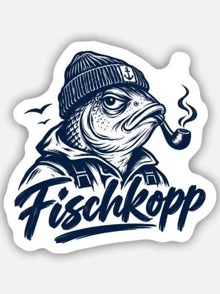 Fischkopp - Fisch - Nordsee - Ostsee - Spruch - Sticker Größe S (10 x 10 cm) - Mattweiß