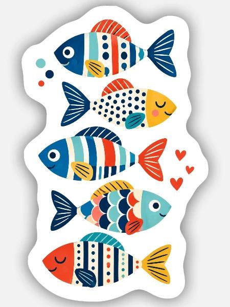Geometrischer Regenbogenfisch - Sticker Größe S (10 x 10 cm) - Mattweiß