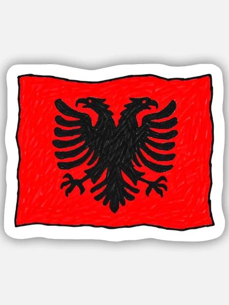 Albanische Flagge im Wind – Handgezeichnet - Sticker Größe S (10 x 10 cm) - Mattweiß