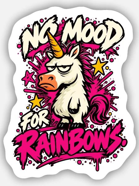 No Mood For Rainbows Lustiges Anti Einhorn Design - Sticker Größe S (10 x 10 cm) - Mattweiß