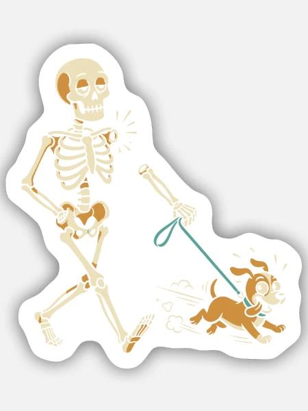 Stürmische Gassirunde Skelett - Sticker Größe S (10 x 10 cm) - Mattweiß