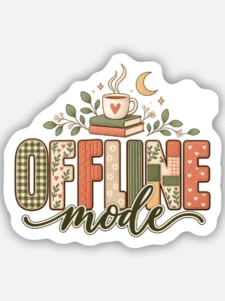 Offline Mode – Bücher & Kaffee - Sticker Größe S (10 x 10 cm) - Mattweiß