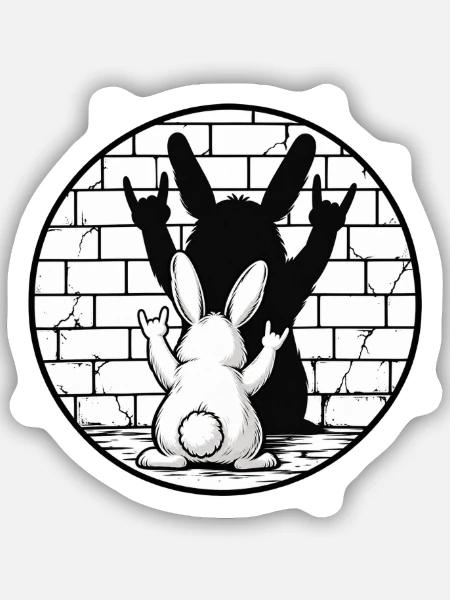 Hase und Schatten: Rockzeichen - Sticker Größe S (10 x 10 cm) - Mattweiß