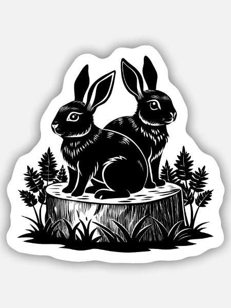 Babykaninchen auf Baumstumpf - Sticker Größe S (10 x 10 cm) - Mattweiß